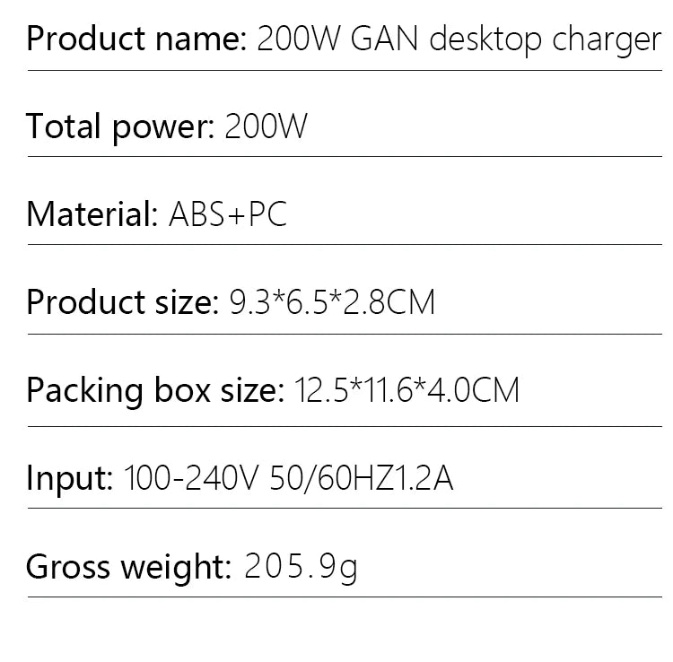 200W Gallium Nitride Multi Port Charging Station - Electronic Devices for Mobile Phones/Tablets Can Be Charged Simultaneously