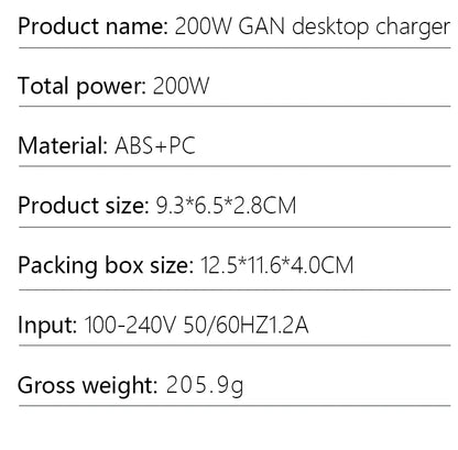 200W Gallium Nitride Multi Port Charging Station - Electronic Devices for Mobile Phones/Tablets Can Be Charged Simultaneously