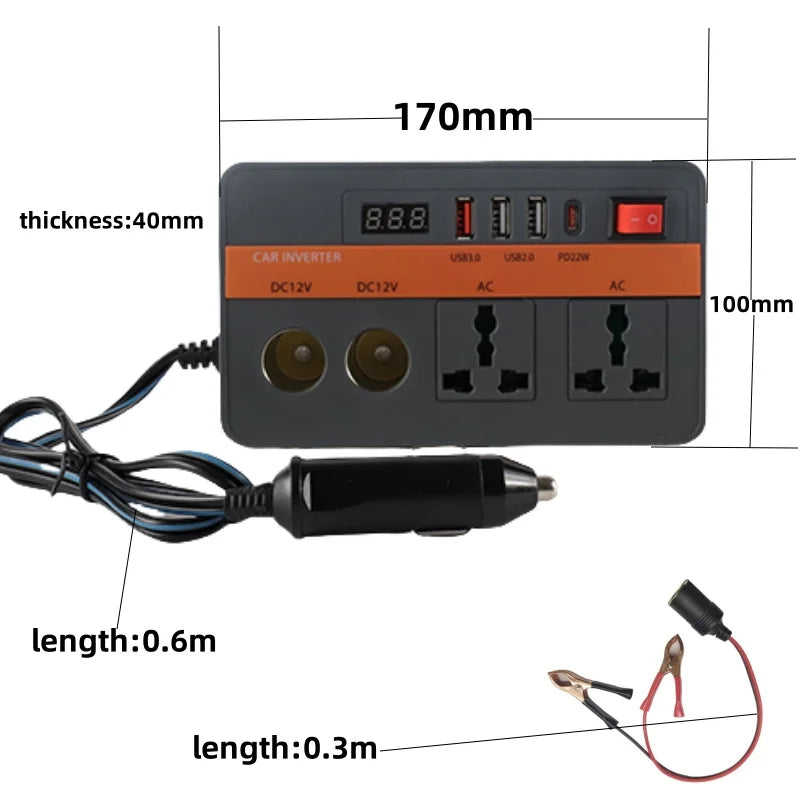 12V 300w power adapter on-board inverter AC220V power converter on-board appliance inverter transformer USB+TYPEC-PD22W
