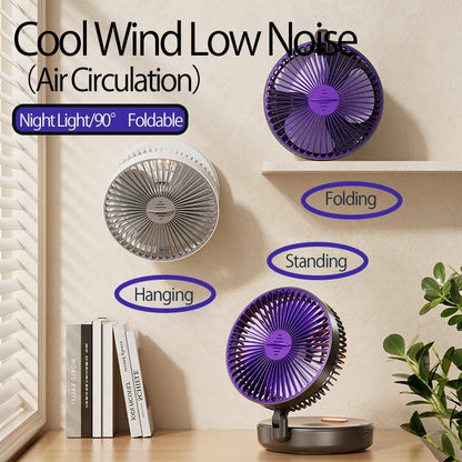 2026New Rechargeable 3IN1 Multifunctional Portable Fan Wall Mounted Fan 90° Folding Fan 4 Gears With Warm Night Light