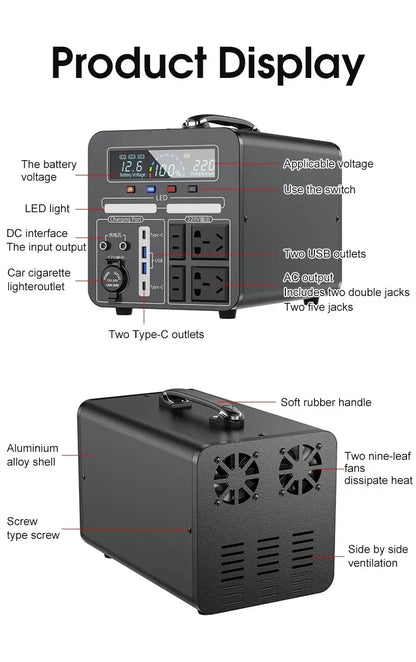 Solar Generator 1000W 700Wh LiFePO4 Power Station with MPPT and Flashlight Pure Sine Wave 110V 220V for Home Camping Portable