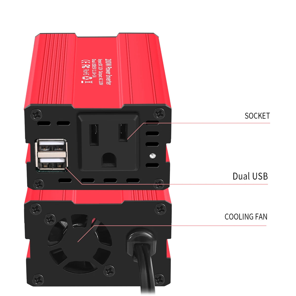 Power Inverter 150W/300W 200W/400W 12V DC to 110V/220V AC Car Plug Adapter Outlet Converter with Fast Charging Ports