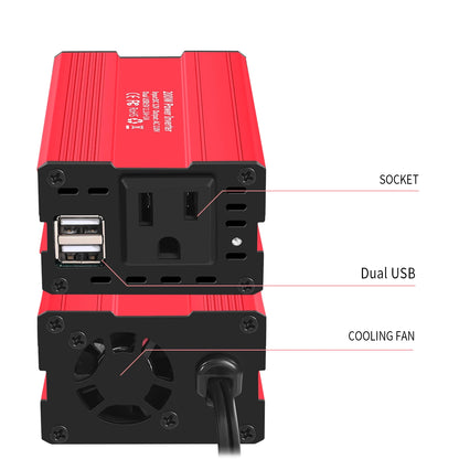 Power Inverter 150W/300W 200W/400W 12V DC to 110V/220V AC Car Plug Adapter Outlet Converter with Fast Charging Ports