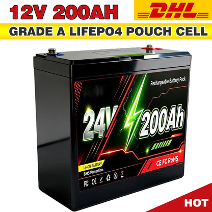 24V LiFePO4 200Ah Lithium Battery, Built-in 200A BMS, Rechargeable Battery, for RV/Camper, Solar, Marine, Overland/Van, Off-Gr