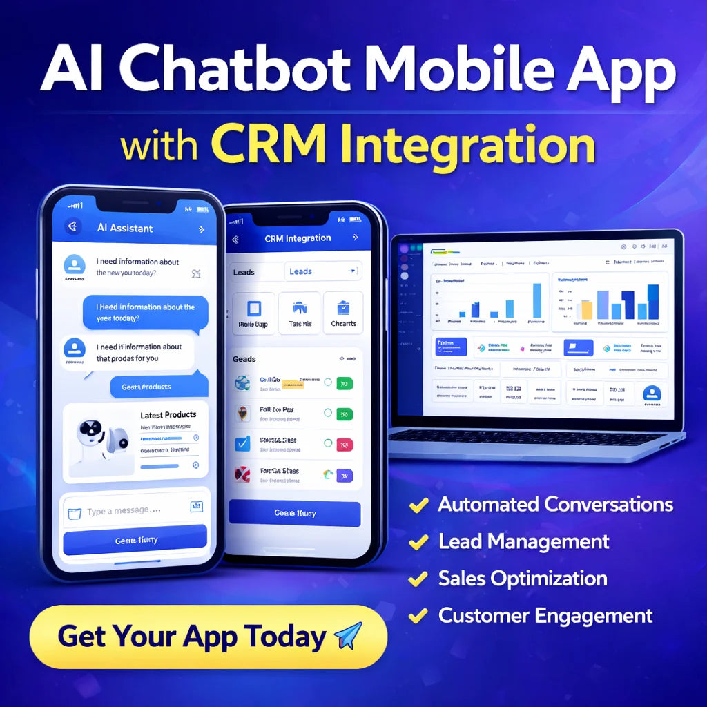 Smart AI Chatbot Mobile App with CRM Integration for Real-Time Customer Support Lead Conversion and Sales Automation