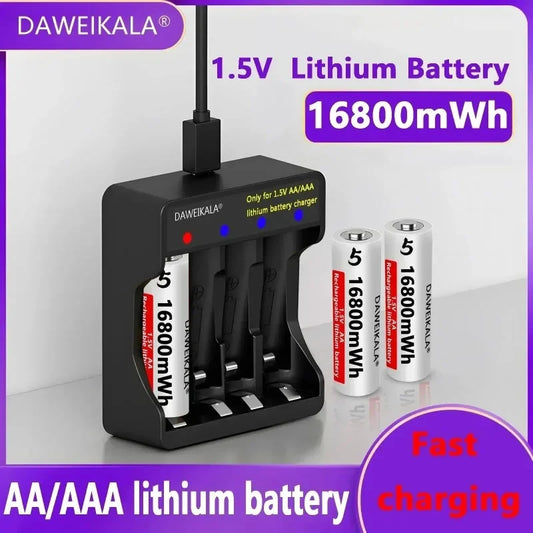 1.5V AA Lithium 🔋Battery 16800mWh Rechargeable Batteries with Charger - for RC Toys/Mouse/Fan/Game Controllers, 1200 Cycles