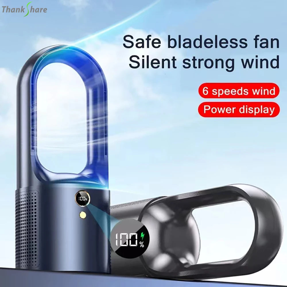 Electric Rechargeable Fan Bladeless Floor Standing Fan Cooling Child Safety Tower 2000mAh Fan Household Air Cooler  6 Gears