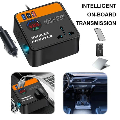 200W Car Inverter 12v 24v To 110v 220v with USB & Type-C Port Power Adapter Fast Charging Automotive Charger Inverter