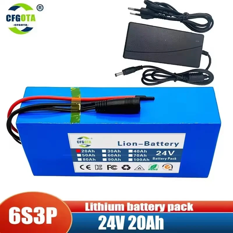 Battery Lithium pack 6s3p 24V 20Ah 30Ah 50Ah 18650 25.2v 20000/30000mAh Batterie Lithium-ion Avec Charger
