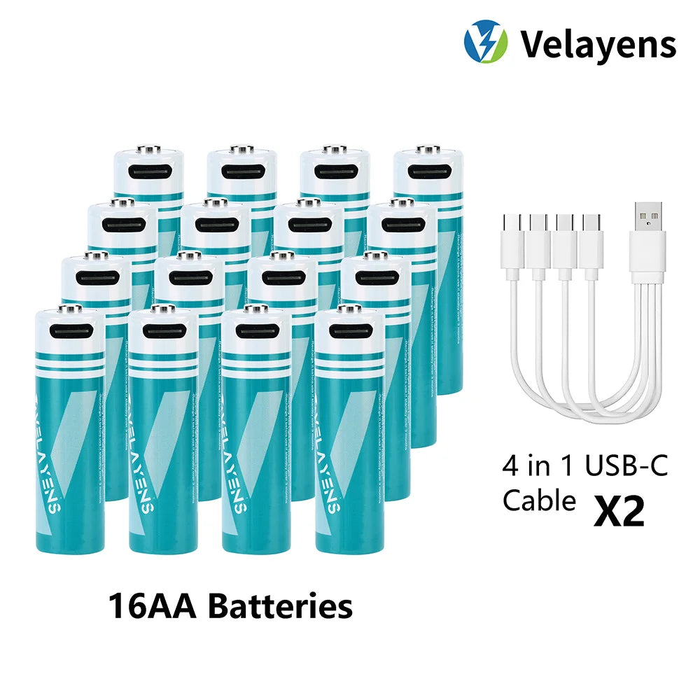 1.5V USB Rechargable Lithium Battery AA 2200mAh Actual Capacity Fast Charging 2000+ Charge Cycles Long-Lasting Power