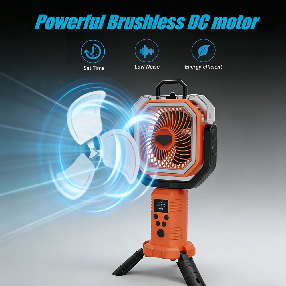 30000mAh Multicolor Portable Rechargeable Fan with Adjustable Heights & 3-Level LED Light for Camping Fishing Spray Camping Fan