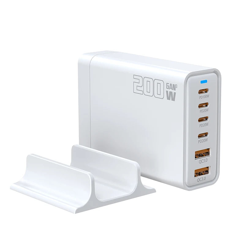 200W Gallium Nitride Multi Port Charging Station - Electronic Devices for Mobile Phones/Tablets Can Be Charged Simultaneously