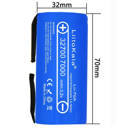 3.2V LiitoKala 32700 7000mAh Lii-70A LiFePO4 Battery Continuous Discharge Maximum 55A High Power Battery+Nickel Sheets