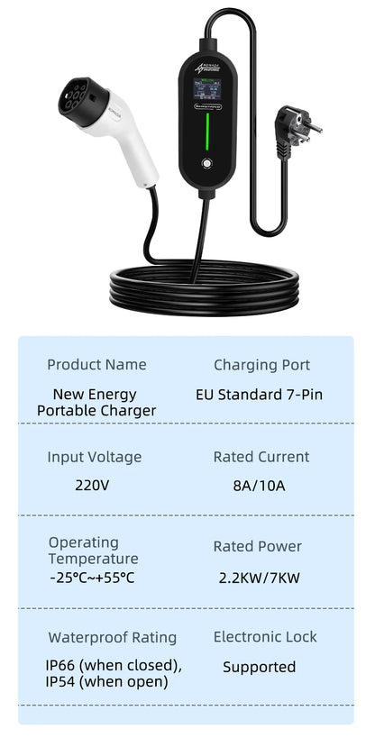 ROMADA 3.5KW 16A Type2 EV Portable Charger Gun 5M 10M Cable EVSE Wallbox Adapter EU Plug Electric Vehicle Home Charging Station