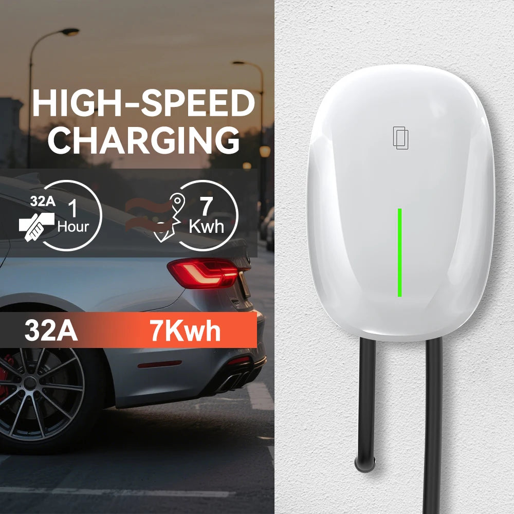 JDMEX 7KW EV Charger Station 32A 1Phase Type1 / GBT Electric Vehicle Car Charger EVSE Wallbox Wallmount 7KW 5M Cable SAE J1772