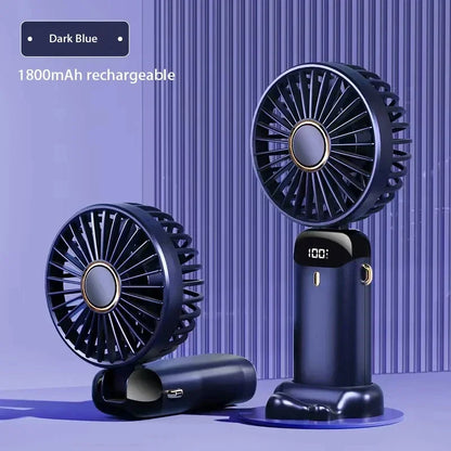 Rechargeable Personal Fan with Digital Display, Foldable Neck or Desk Design, 5-Speed Airflow and Phone Stand for Summer