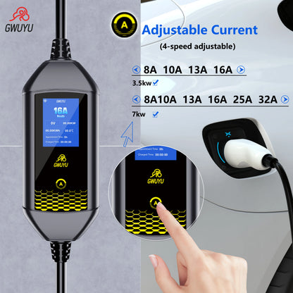 Portable EV Charger 3.5KW AC EV Charging Station Type2 J1772 GBT Portable EV Charging Pile with 2.8 Inch LCD Screen APP Control