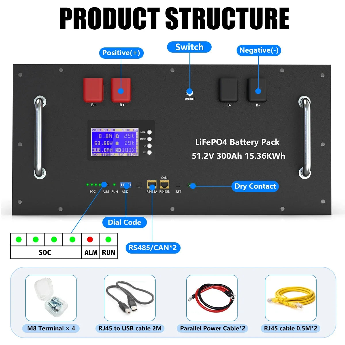 LiFePO4 Battery 48V 100AH 150AH 300AH 51.2V Lithium Solar Battery 6000+ Cycles With Bluetooth BMS For Home Storage EU Stock