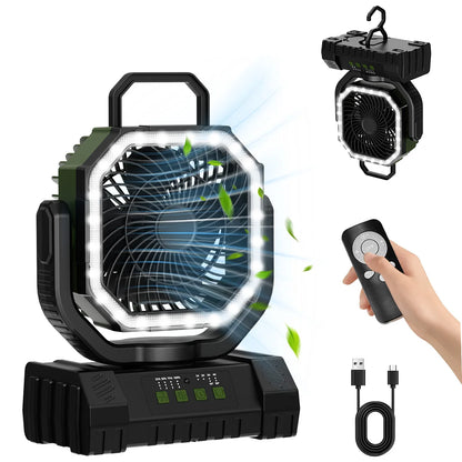 20000mAh Battery Powered Fan Rechargeable Camping Fan 4 Speeds Gear with LED Outdoor Tent Fans with Hanging Hook Remote