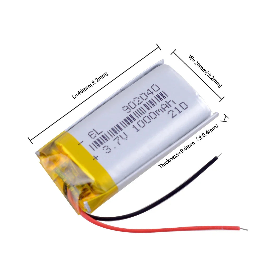 902040 3.7V 1000mAh Li-Polymer Battery 302040 402040 502040 602040 702040 802040 102040 Rechargeable Lithium Polymer Batteries