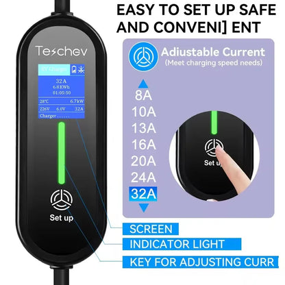 Teschev Type 1 Portable EV Charger 7KW 32A 1Phase Wallbox GBT EVSE Fast Charging Cable CEE Plug Electrical Home Charging Station