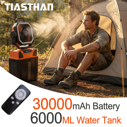 30000mAh Multicolor Portable Rechargeable Fan with Adjustable Heights & 3-Level LED Light for Camping Fishing Spray Camping Fan