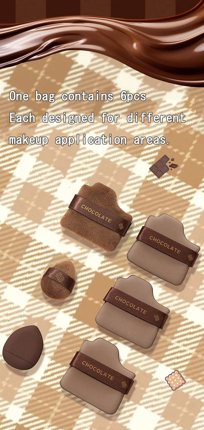 6pcs Dual-Use Cosmetics Puff Set Chocolate Cookie Soft Powder Puff Dry and Wet Foundation Air Cushion Makeup Sponge Beauty Tool
