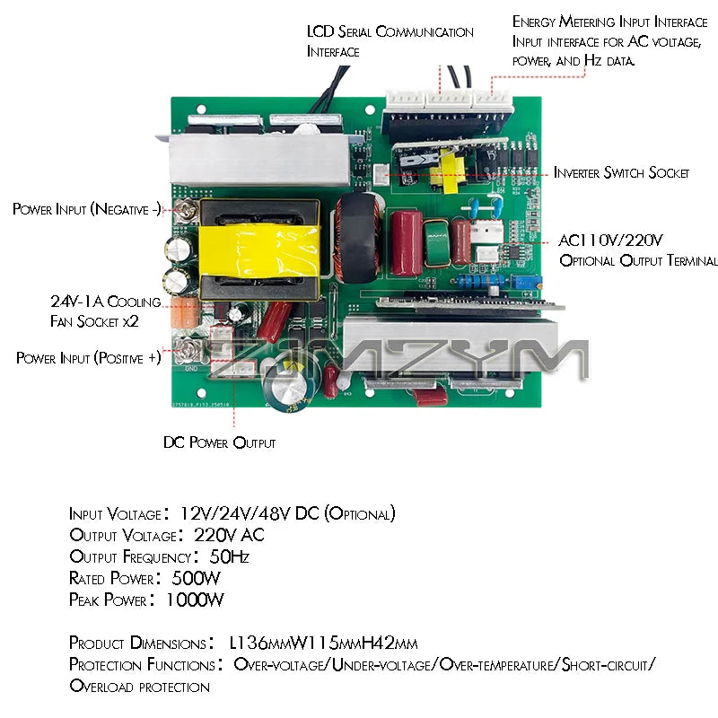 300W 500W 800W Pure Sine Wave Inverter Module 12V 24V 48V 60V To 220V 110V Car Home Converter Lithium Battery