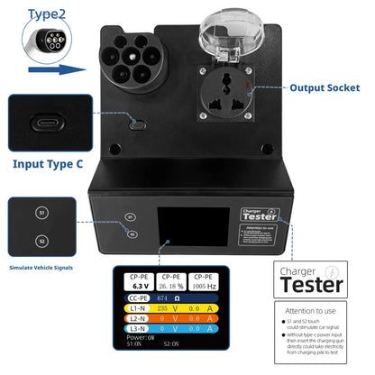 Type2 Electric Vehicle Charger Tester IEC61851 Standard EV Charging Station Test Equipment Analyzer