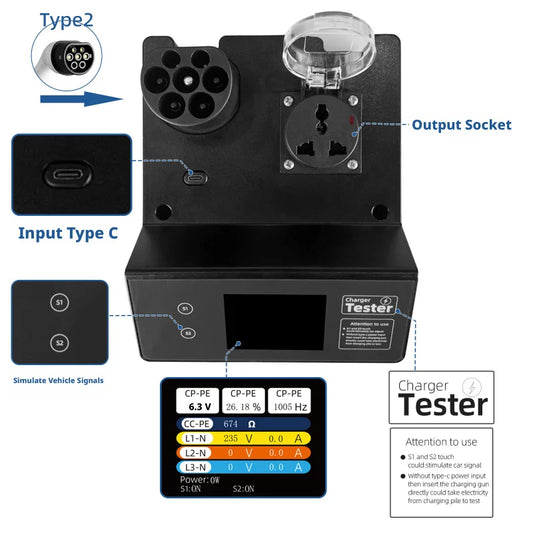 Type2 Electric Vehicle Charger Tester IEC61851 Standard EV Charging Station Test Equipment Analyzer