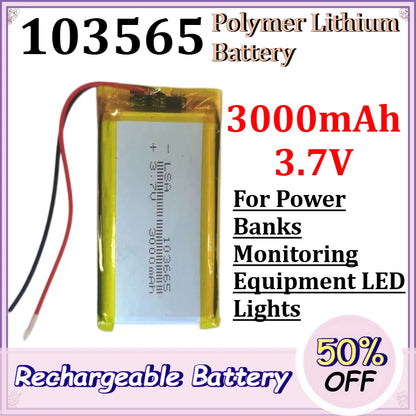 103565 3000mAh 3.7V Polymer Lithium Battery for Power Banks Monitoring Equipment LED Lights Rechargeable Lithium Batteries