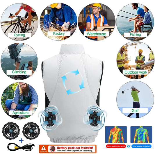 NEWS USB 12V/5V 4Fan Couples Summer Breathable Cooling Vest Sleeveless Fan Air Conditioner Jacket Heat Resistant Outdoor Workwea