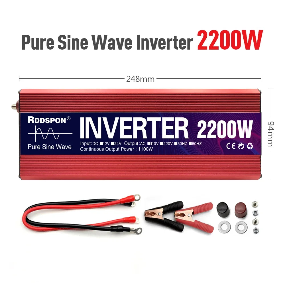 Pure Sine Wave Inverter 1000W 1600W 2200W 3000W Transformer Power  Converter Solar Inverters DC 12V To AC 110V 220V 50Hz