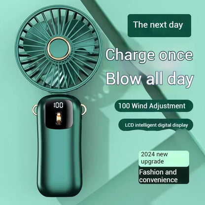 Mini Fan Type-C Rechargeable Portable Handheld Fan,  4000mAh Battery Operated Fan with LED Display, 90 °   Foldable , 5 Speed Wi
