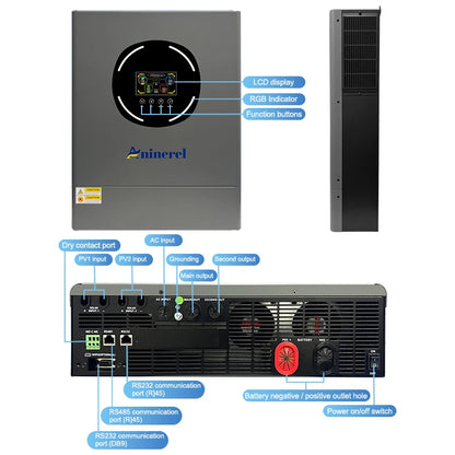 Aninerel 11KW 6.2 KW48V Hybrid Solar Inverter Dual Output Dual input Solar controller Color LCD Display MPPT 160A 120A PV 500VDC