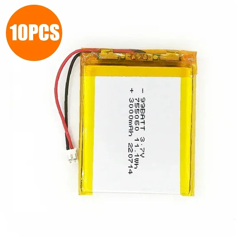 755060 Battery 3.7V 3000mAh Lithium Polymer Rechargeable Batteries for Mobile Power Supply Small Speaker Solar Light Walkie New