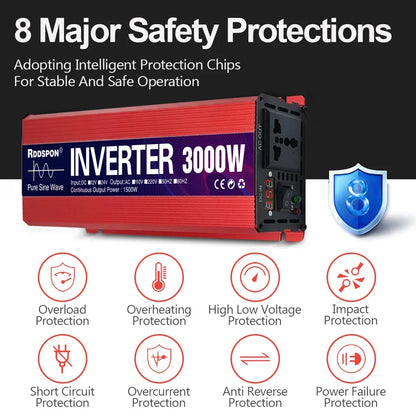 Pure Sine Wave Inverter 1000W 1600W 2200W 3000W Transformer Power  Converter Solar Inverters DC 12V To AC 110V 220V 50Hz