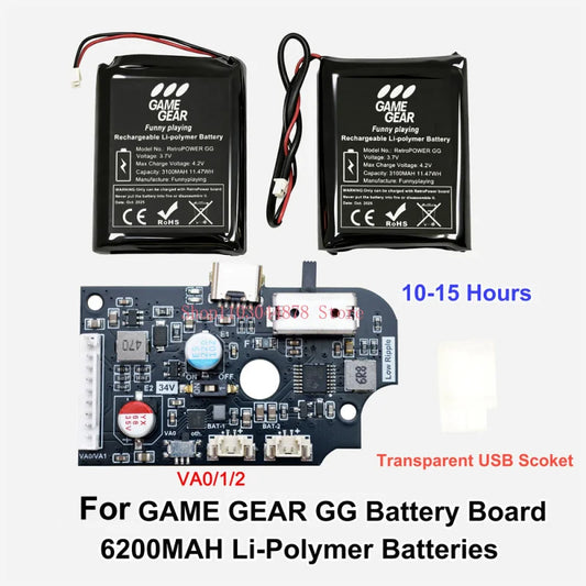 Rechargeable Battery 6200MAH Li-Polymer Batteries Lithium Battery Power Board For Game Gear GG Gaming Console