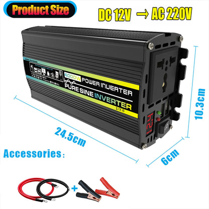 3000W-8000W Pure Sine Wave Power Inverter Voltage Transformer Intelligent Digital Display Car Home DC12V to AC 220V Converter