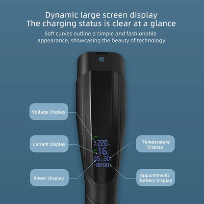 Portable EV Charger Type 2 with EU plug 16A 3.5KW Electric Vehicle Charging Station Wallbox 5M-20M Cable With Digital Display
