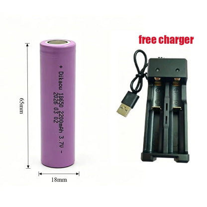 3.7V-2200mAh 18650 Rechargeable Lithium Battery, Free Charger, Suitable for Headlamps/Shaving Razors/Electric Toys/Power Tools