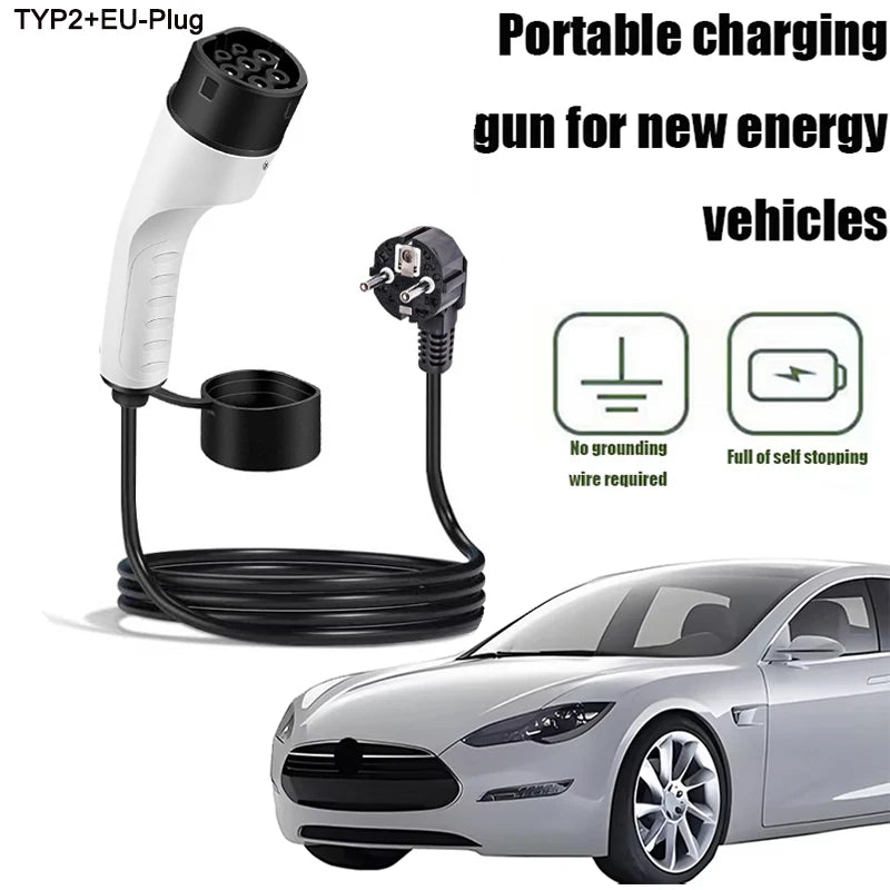 3.5KW 16A EV Portable Charger 3M 5M Cable Typ2 EU Plug Wallbox Adapter For Electric Vehicle