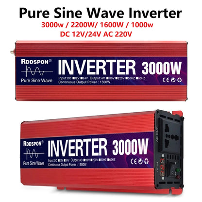 Pure Sine Wave Inverter 1000W 1600W 2200W 3000W Transformer Power  Converter Solar Inverters DC 12V To AC 110V 220V 50Hz