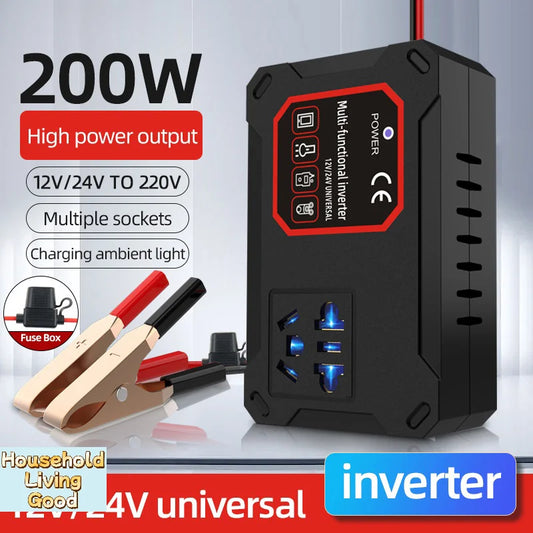 【Car Power Inverter 200W 12V/24V To 220V Converter Charger Adapter Socket Portable Vehicle-mounted Home Auto Inverters】