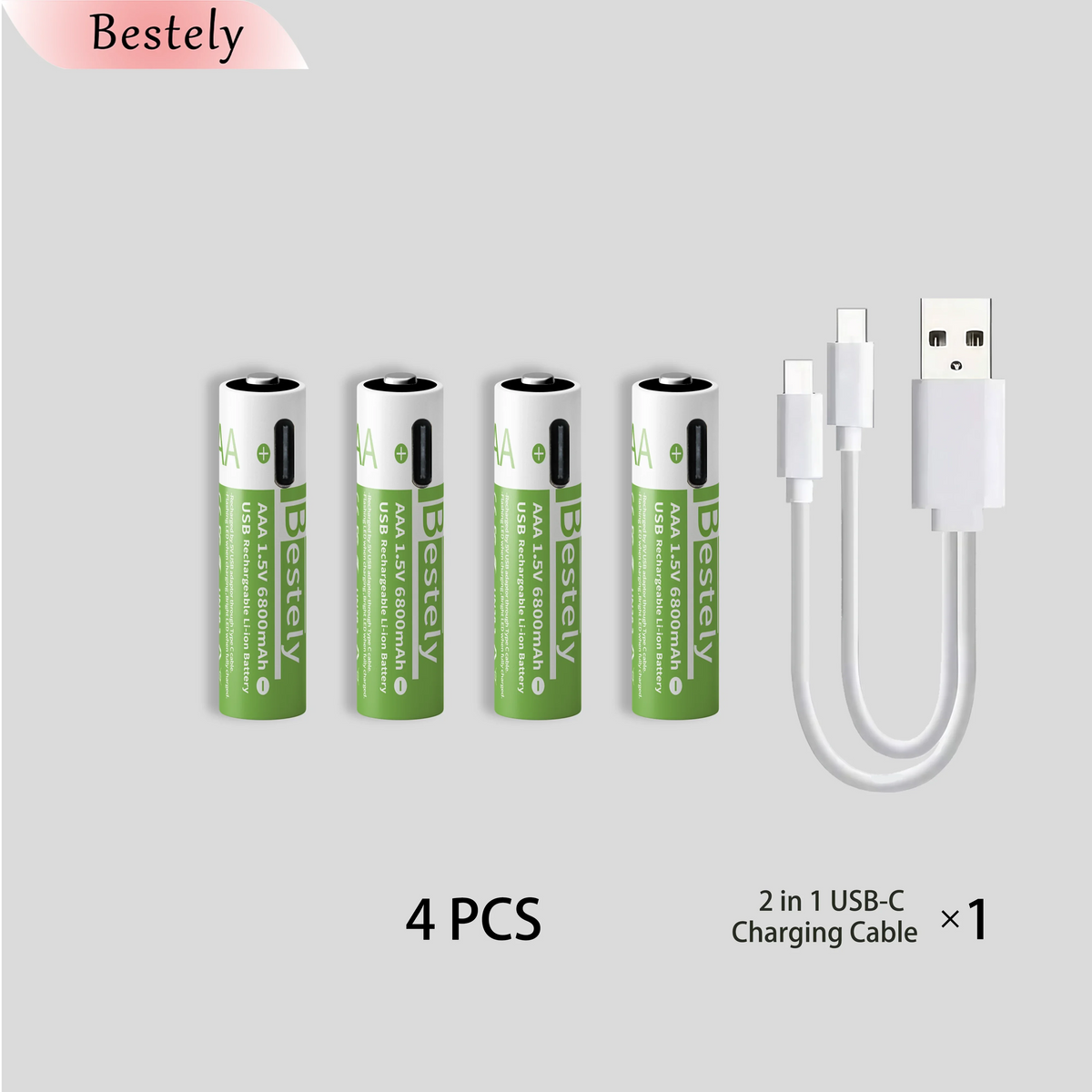 High Capacity 6800mAh 1.5v AAA Rechargeable Lithium Battery , USB-C 1.5V AAA Li-ion Battery 2000 times cycle with cable for free