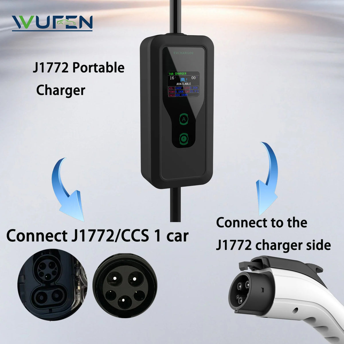WUFEN Type1 50A 1Phase 12KW 220V Portable EV Charger J1772 Socket Fast Charging EVSE Wallbox Charging Station for Electric Car