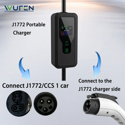 WUFEN Type1 50A 1Phase 12KW 220V Portable EV Charger J1772 Socket Fast Charging EVSE Wallbox Charging Station for Electric Car