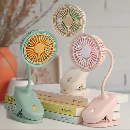 USB Rechargeable Clip on Small Fan 360° Adjustable Battery Powered Mini Fan Strong Wind Flexible Neck Desktop Stroller Quiet Fan