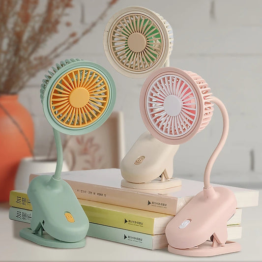 USB Rechargeable Clip on Small Fan 360° Adjustable Battery Powered Mini Fan Strong Wind Flexible Neck Desktop Stroller Quiet Fan