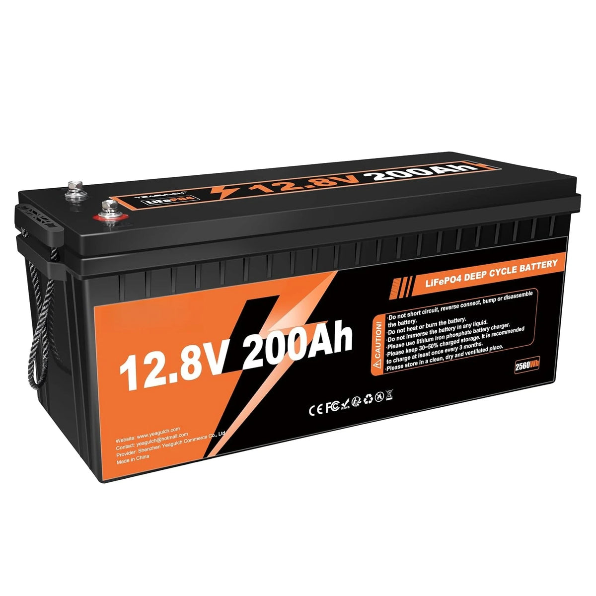 12V 200Ah LiFePO4 Lithium Battery Built-in 200A BMS 15000+ Deep Cycle | 2560Wh Low Temp Protection Rechargeable, Customized